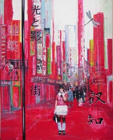 Painting titled "Tokyo rouge" by Johanne Guichard, Original Artwork