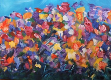 Painting titled "Pansies in the wind" by Johanne Monique Dufour (Monique J Dufour), Original Artwork, Acrylic Mounted on Woo…