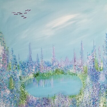 绘画 标题为“Unicorn pond” 由Johanne Monique Dufour (Monique J Dufour), 原创艺术品, 丙烯 安装在木质担架架上