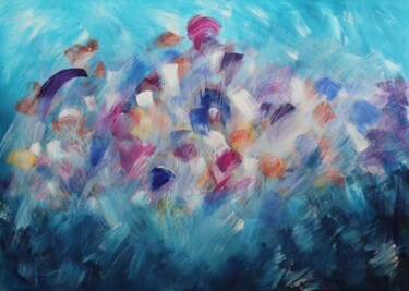 제목이 "Blue rain"인 미술작품 Johanne Monique Dufour (Monique J Dufour)로, 원작, 아크릴 나무 들것 프레임에 장착됨