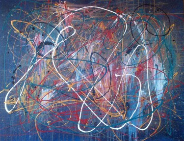 Painting titled "Graffiti in Blue" by Johanne Monique Dufour (Monique J Dufour), Original Artwork, Acrylic