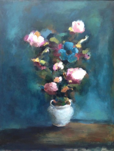 Malerei mit dem Titel "Bouquet de pivoines" von Johanne Spinella, Original-Kunstwerk, Acryl