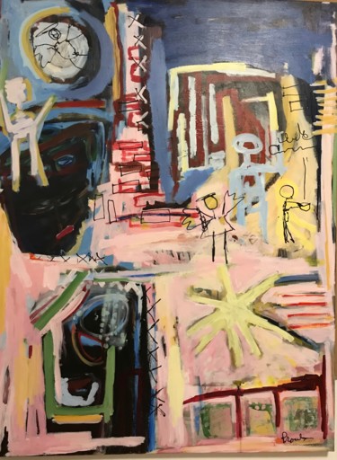 Painting titled "Le quartier chinois" by Johanne Proulx, Original Artwork, Acrylic