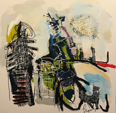 Le petit chien dans la forêt! Painting titled "Le petit chien dans…" by Johanne Proulx, Original Art, Acrylic