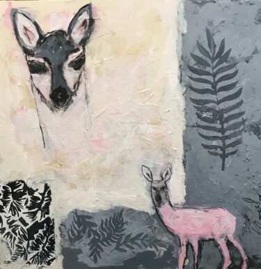 Painting titled ""Maman et son bambi…" by Johanne Proulx, Original Artwork, Acrylic