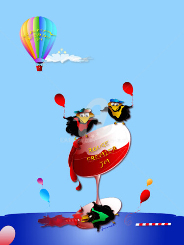 Digitale Kunst mit dem Titel "Happy Birds Rouge P…" von Johannes Murat, Original-Kunstwerk