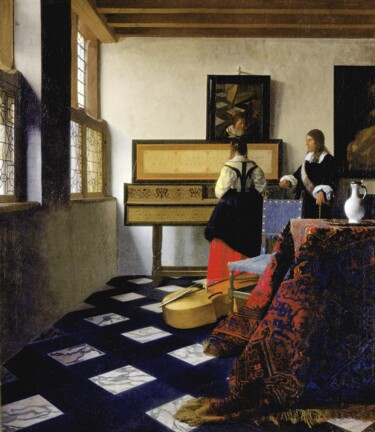 Painting titled "Dame au Virginal av…" by Johannes Vermeer, Original Artwork, Oil