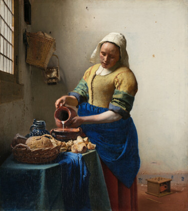 Painting titled "La laitière" by Johannes Vermeer, Original Artwork, Oil