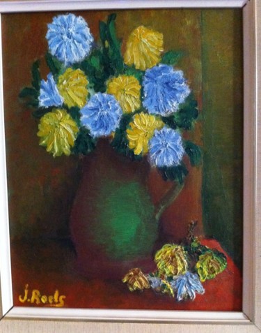 Картина под названием "Fleurs, 1973" - Johan Roels, Подлинное произведение искусства, Масло