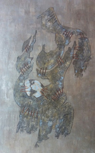 Ζωγραφική με τίτλο "Ma Terre n' Elle" από Johell, Αυθεντικά έργα τέχνης, Ακρυλικό Τοποθετήθηκε στο Ξύλινο φορείο σκελετό