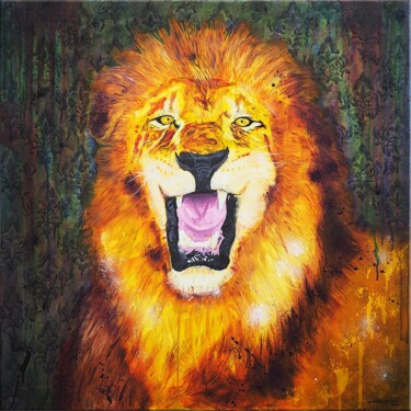 Painting titled "animal-painting-lio…" by John Beckley, Original Artwork, Acrylic