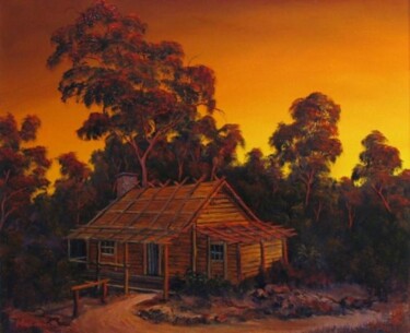 Peinture intitulée "PIONEERS LOG CABIN" par John Cocoris, Œuvre d'art originale