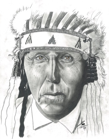 Dessin intitulée "Chief Red Bird" par John Creekmore, Œuvre d'art originale, Crayon