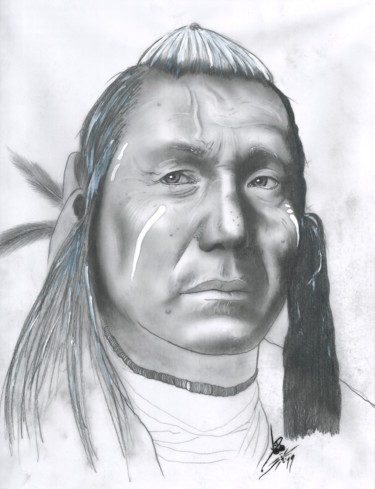 Rysunek zatytułowany „Chief Red Wing” autorstwa John Creekmore, Oryginalna praca, Ołówek
