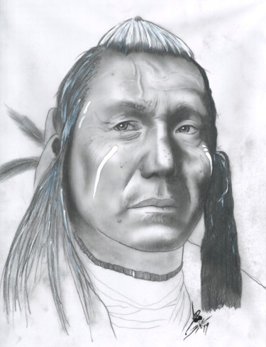 Disegno intitolato "Chief Red Wing" da John Creekmore, Opera d'arte originale, Matita