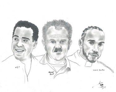 Willie T. Ribbs, Wendell Scott, Lewis Hamilton Dessin intitulée "Willie T. Ribbs, We…" par John Creekmore, Œuvre d'art originale, Crayon