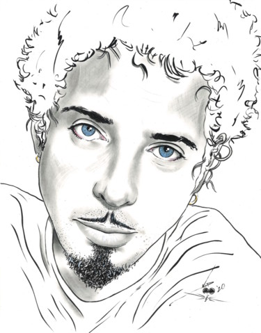 Drawing titled "Chris Cornell" by John Creekmore, Original Artwork, Ink