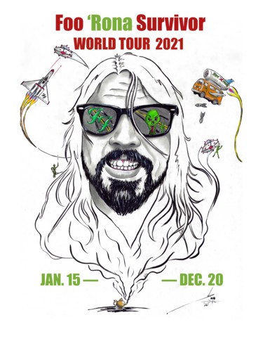 Tekening getiteld "Foo 'Rona Tour 2021" door John Creekmore, Origineel Kunstwerk, Inkt