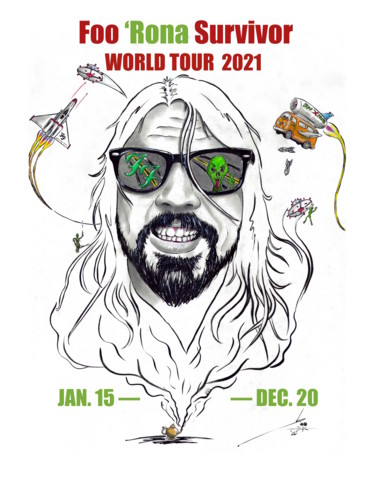 Drawing titled "Foo 'Rona Tour 2021" by John Creekmore, Original Artwork, Ink