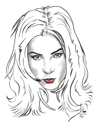 Desenho intitulada "Jennifer Tilly" por John Creekmore, Obras de arte originais, Tinta