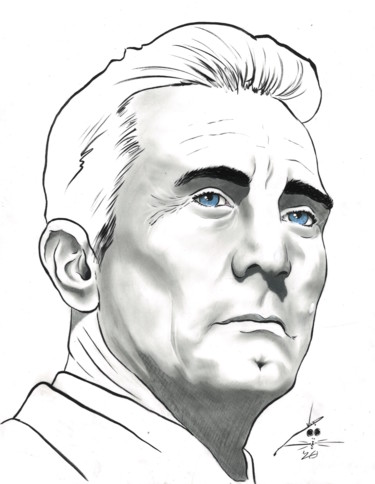 Rysunek zatytułowany „Kirk Douglas” autorstwa John Creekmore, Oryginalna praca, Atrament