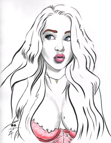 Drawing titled "Courtney" by John Creekmore, Original Artwork, Ink