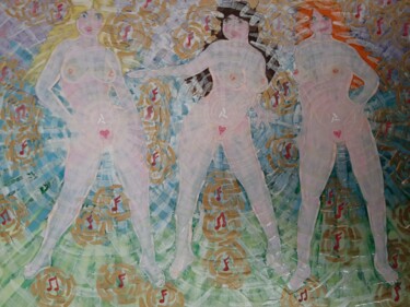 Pintura titulada "The Three Graces" por John Dobson, Obra de arte original, Acrílico Montado en Otro panel rígido
