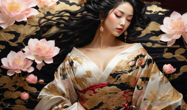 Artes digitais intitulada "The Golden Kimono" por John Enright, Obras de arte originais, Pintura digital