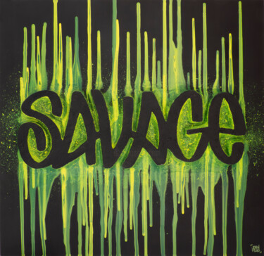 Malerei mit dem Titel "Green Savage" von John Fluo, Original-Kunstwerk, Acryl