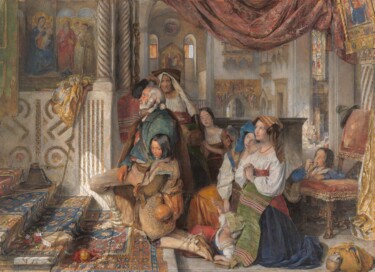 Schilderij getiteld "Pèlerins romains" door John Frederick Lewis, Origineel Kunstwerk, Olie