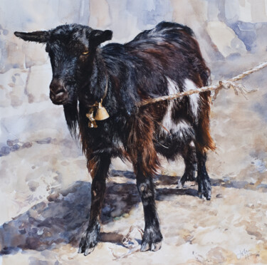Malerei mit dem Titel "Das Goat" von John Hancock, Original-Kunstwerk, Aquarell