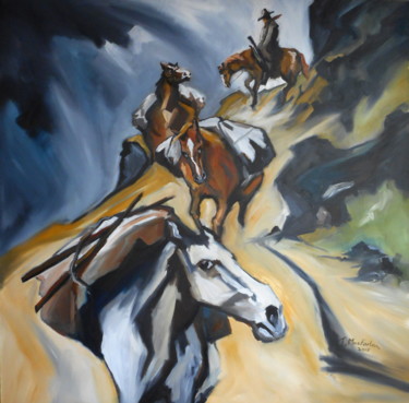 Painting titled "Packhorses on a Mou…" by John Macfarlan, Original Artwork, Oil