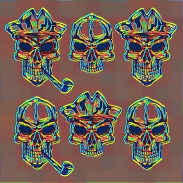 「6 Têtes de mort」というタイトルのデジタルアーツ John Maillyによって, オリジナルのアートワーク, 2Dデジタルワーク