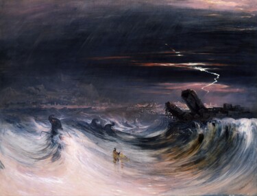 Pintura intitulada "Destruction de Tyr" por John Martin, Obras de arte originais, Óleo