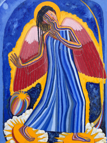 Peinture intitulée "Angel standing at t…" par John Powell, Œuvre d'art originale, Huile