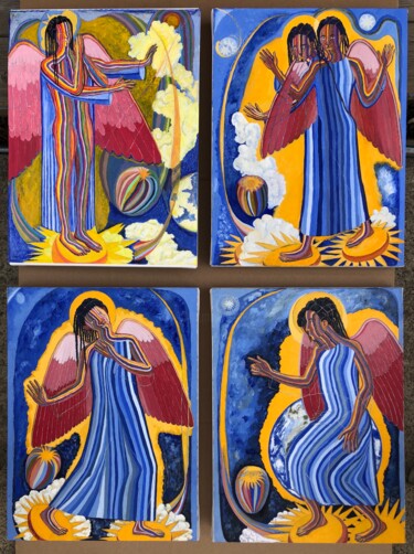 Painting titled "Archangels guarding…" by John Powell, Original Artwork, Oil
