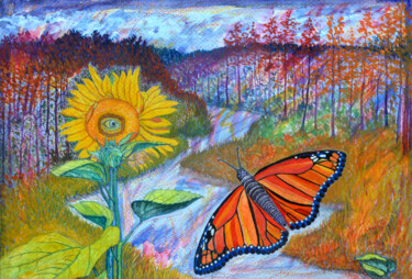 Pittura intitolato "Monarch Butterfly" da John Powell, Opera d'arte originale, Acquarello