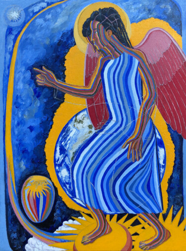 Malerei mit dem Titel "Angel standing at t…" von John Powell, Original-Kunstwerk, Öl
