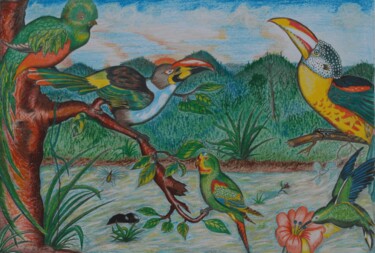 Peinture intitulée "tropical dialogue" par John Powell, Œuvre d'art originale, Huile