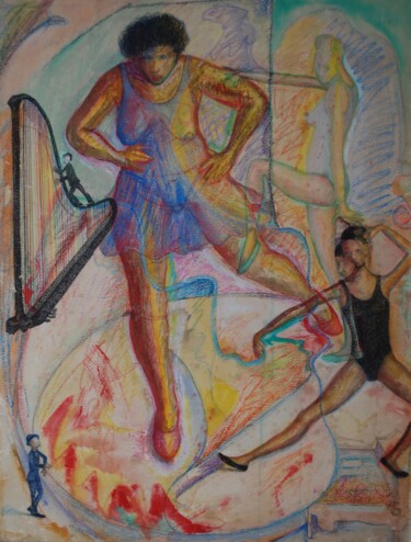Dibujo titulada "Dance Ballerinas" por John Powell, Obra de arte original, Pastel