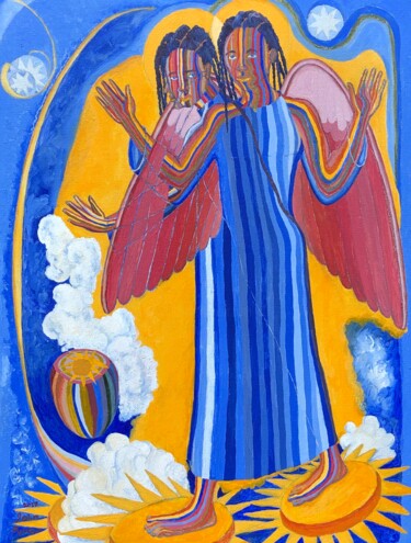 Malerei mit dem Titel "Angel standing at t…" von John Powell, Original-Kunstwerk, Öl