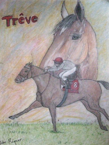 Dibujo titulada "Trêve" por John Regnier, Obra de arte original, Pastel Montado en Vidrio