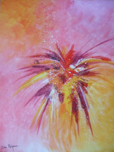 Painting titled "Feu d'artifice flor…" by John Regnier, Original Artwork, Acrylic Mounted on Cardboard