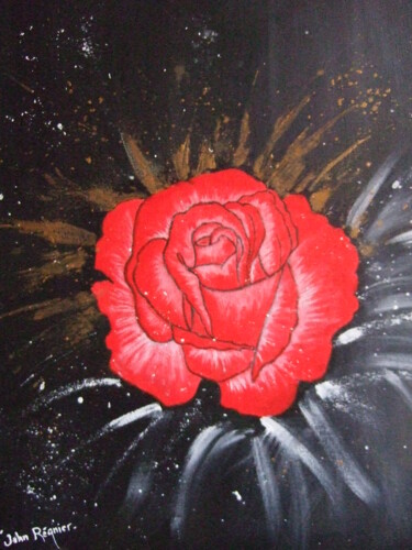 Painting titled "Rose éternelle" by John Regnier, Original Artwork, Acrylic Mounted on Wood Stretcher frame