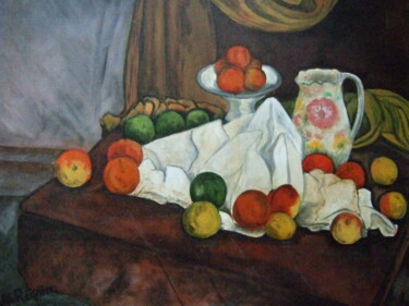 Painting titled "Nature-morte (fruit…" by John Regnier, Original Artwork, Oil Mounted on Wood Stretcher frame