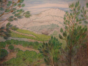 Drawing titled "Campagne Aixoise, v…" by John Regnier, Original Artwork, Pencil Mounted on Glass