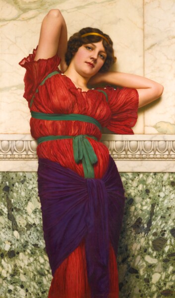 Painting titled "Contemplation" by John William Godward, Original Artwork, Oil