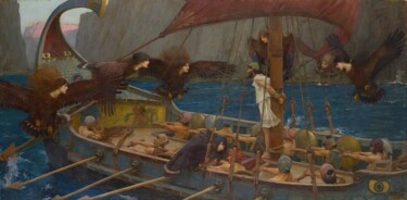 Schilderij getiteld "Ulysse et les Sirèn…" door John William Waterhouse, Origineel Kunstwerk, Olie
