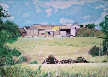 Pittura intitolato "Farm Buildings (lan…" da John Ewen, Opera d'arte originale, Acrilico