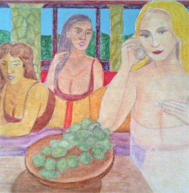 Painting titled "Roman Feast" by John Ewen, Original Artwork, Acrylic Mounted on Cardboard